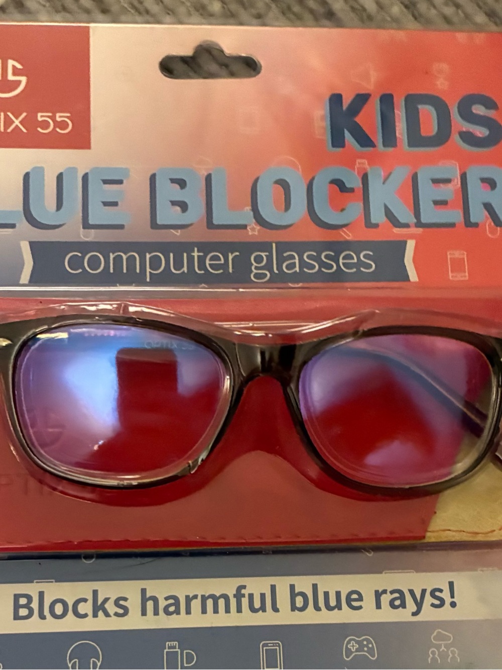 New in package Optix 55 Kids Blue Light Blocking Computer Glasses - inc. case.
